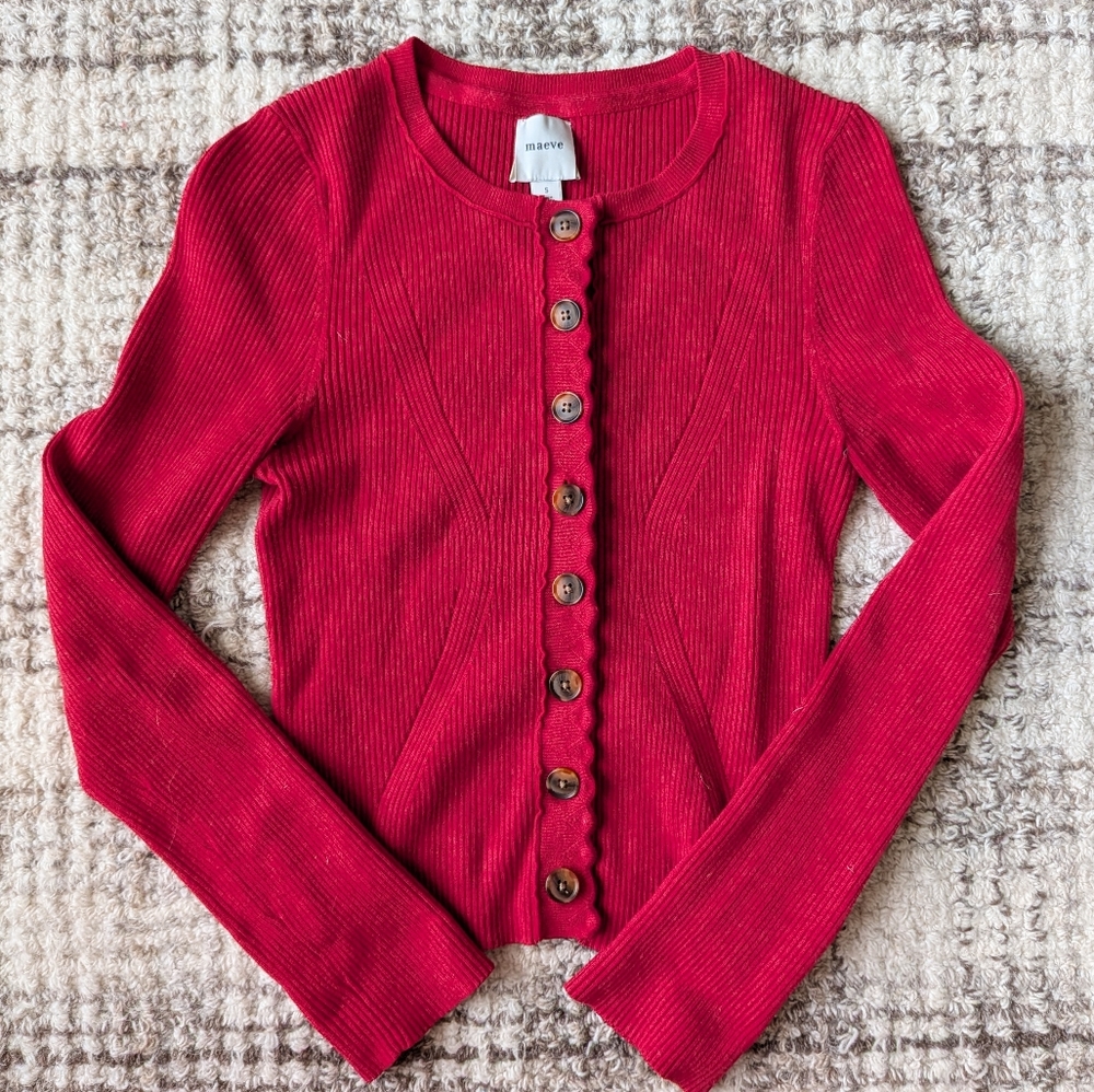 Maeve Vibrant Red Ribbed Cardigan
